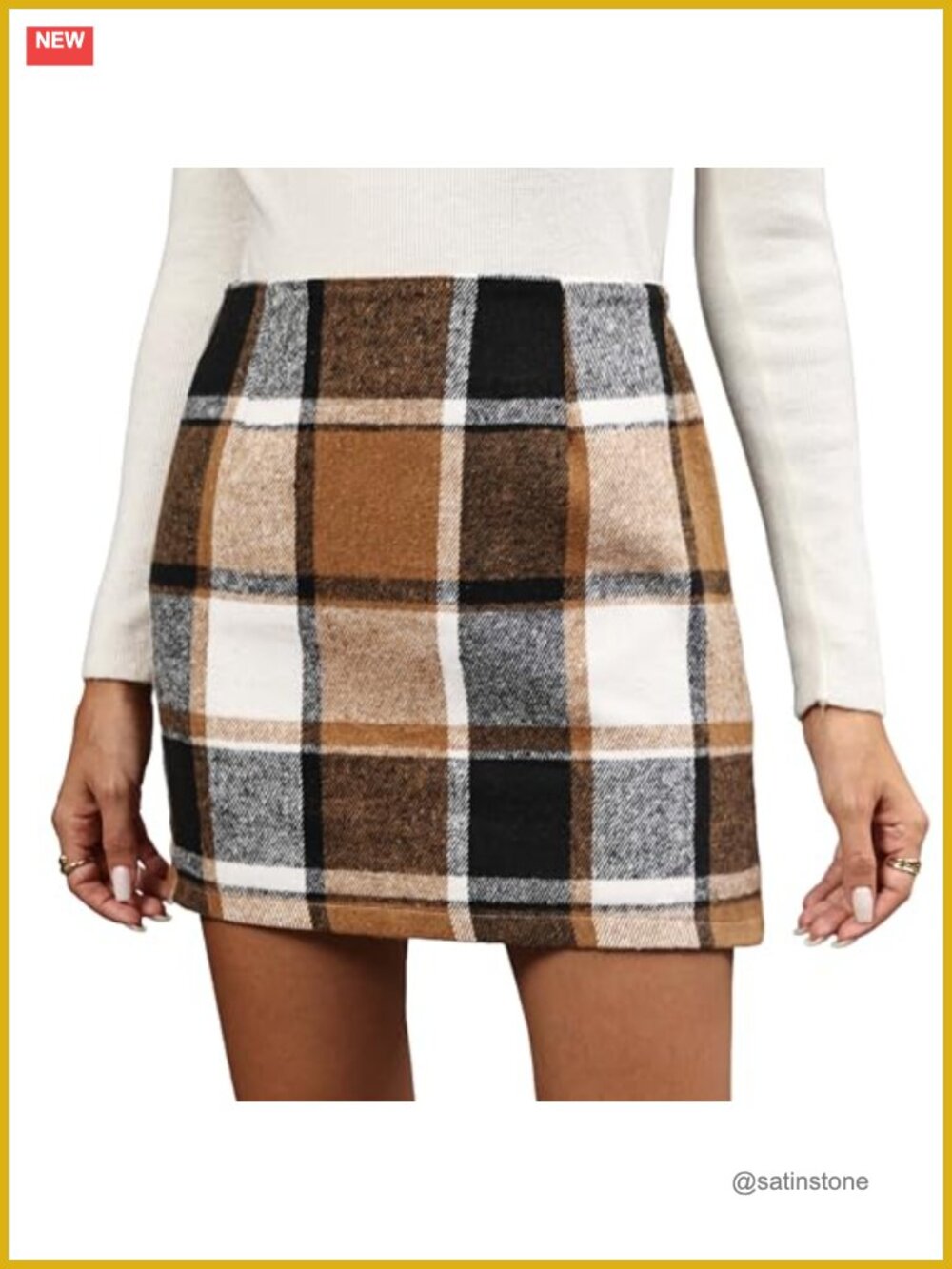 High Waisted Plaid Flannel Mini Skirt Bodycon Wool Skirt